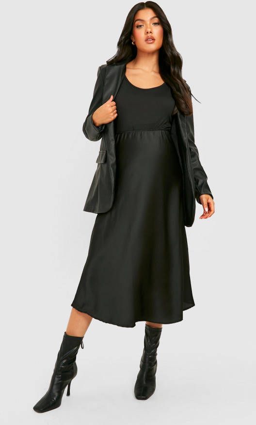 boohoo Zwangerschap Satijnen Midi Slip Skirt, Black