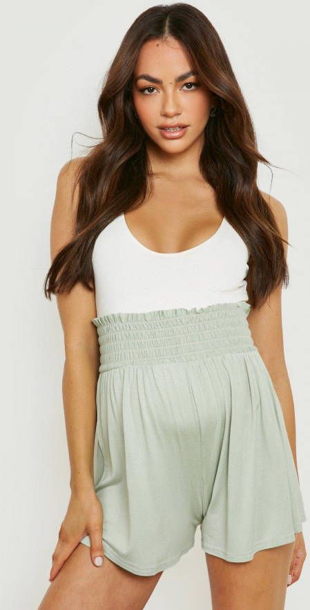 boohoo Zwangerschap Shorts Met Geplooide Taille, Sage