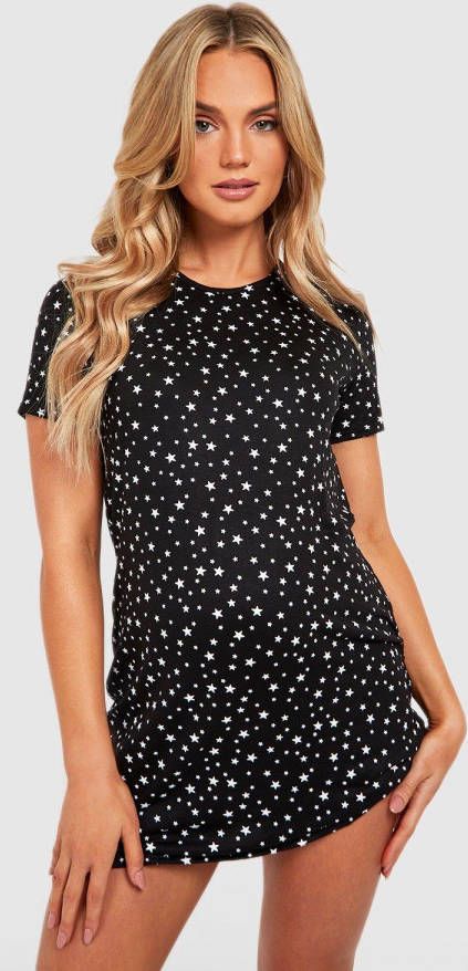 boohoo Zwangerschap Sterren Pyjama T Shirt Met Print, Black