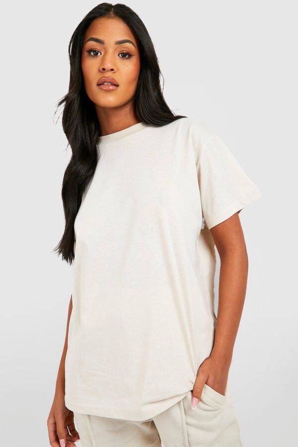 boohoo Zwangerschap Super Oversized Basic Katoenen T Shirt Met Crewneck, Stone