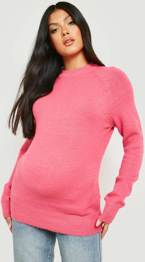 boohoo Zwangerschap Super Zachte Trui Met Crewneck, Hot Pink