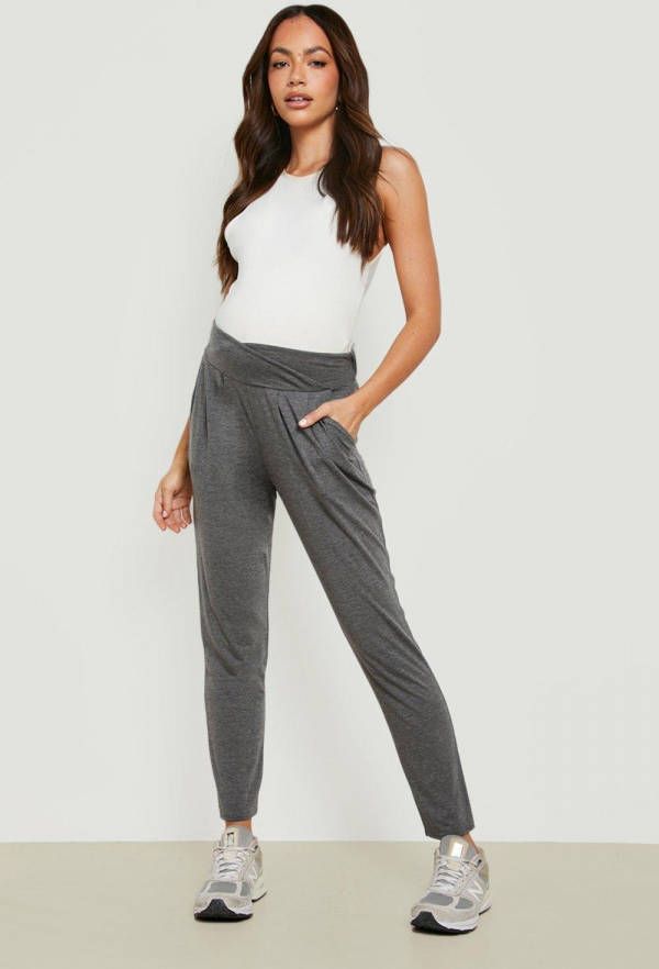 boohoo Zwangerschap Toelopende Jersey Under The Bump Broek, Dark Grey