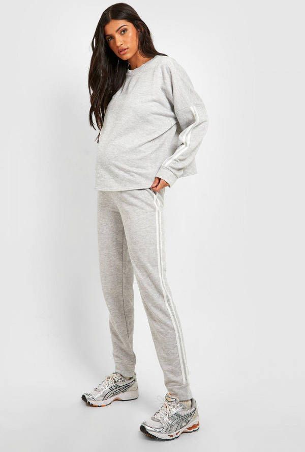 boohoo Zwangerschap Trainingspak Met Trui En Zijstreep, Grey Marl