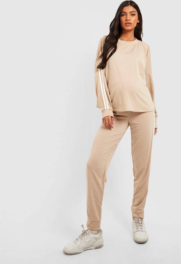 boohoo Zwangerschap Trainingspak Met Trui En Zijstreep, Stone