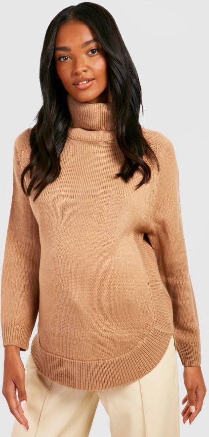 boohoo Zwangerschap Trui Met Col En Ronde Zoom, Taupe