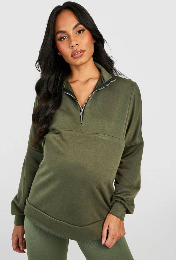 boohoo Zwangerschap Trui Met Korte Rits, Green