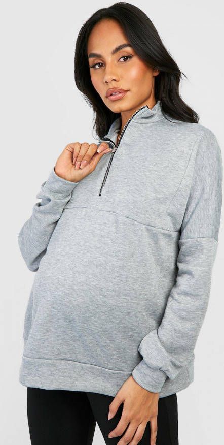 boohoo Zwangerschap Trui Met Korte Rits, Grey Marl
