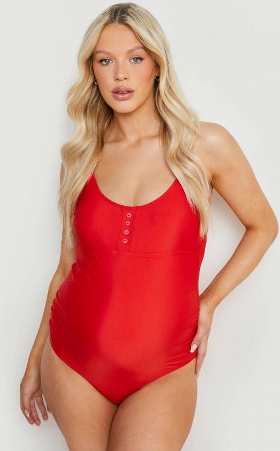 boohoo Zwangerschap Voedings Badpak Met Drukknoopjes, Red