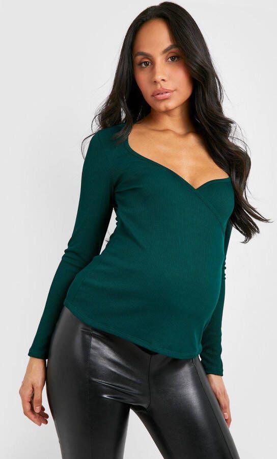 boohoo Zwangerschap Voedings Wikkel T Shirt Met Lange Mouwen, Dark Green