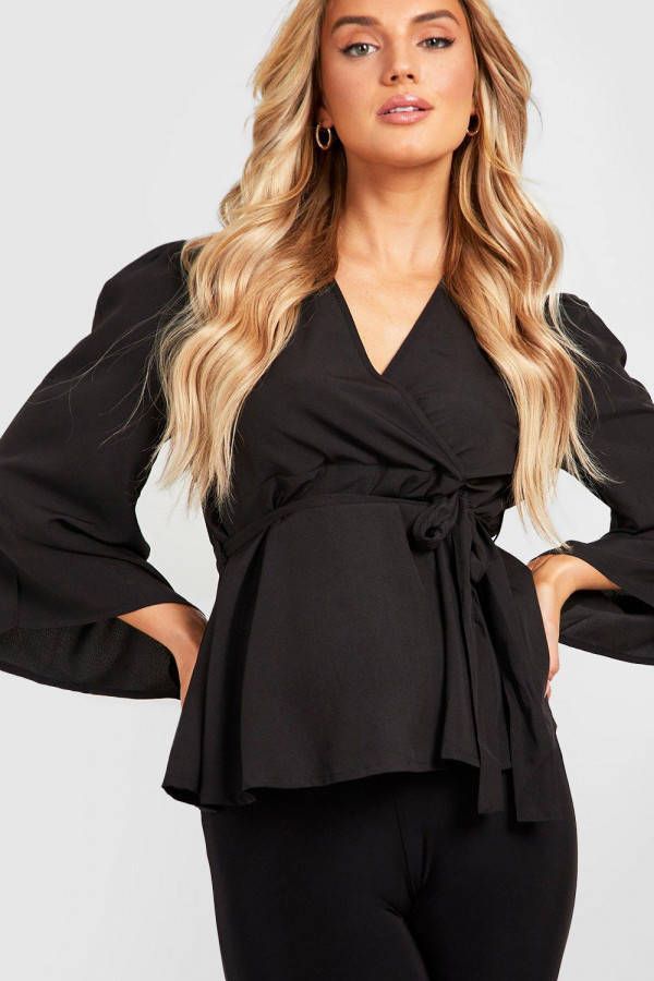boohoo Zwangerschap Wikkel Blouse Met Engelenmouwen, Black