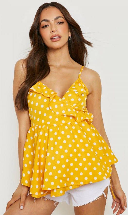 boohoo Zwangerschap Wikkel Hemdje Met Stippen En Ruches, Mustard