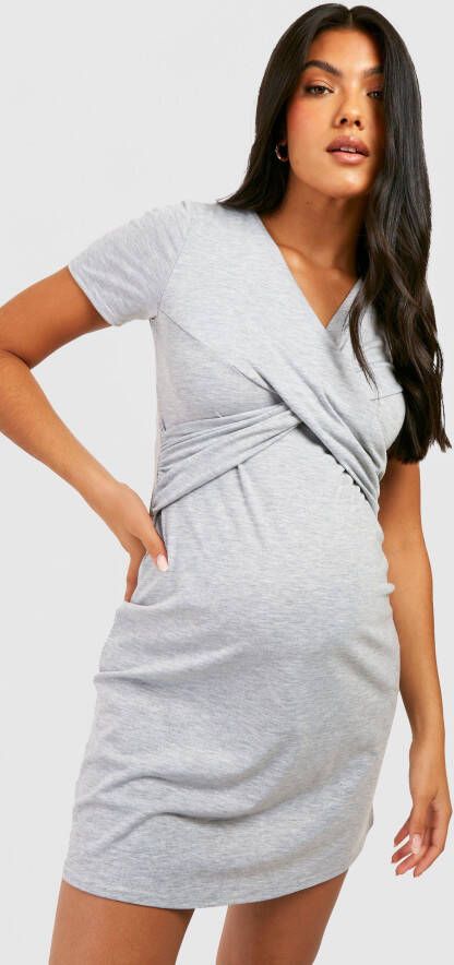 boohoo Zwangerschap Wikkel Voedings Nachtjapon, Grey Marl