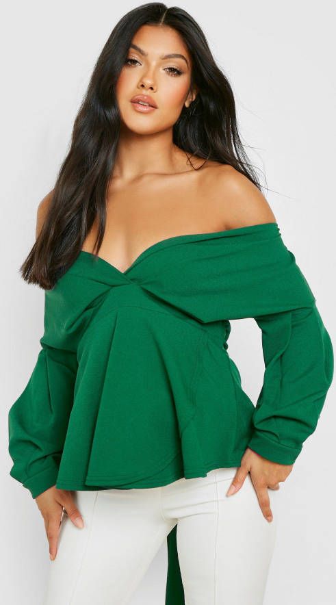boohoo Zwangerschap Wikkeltop Met Open Schouders, Green