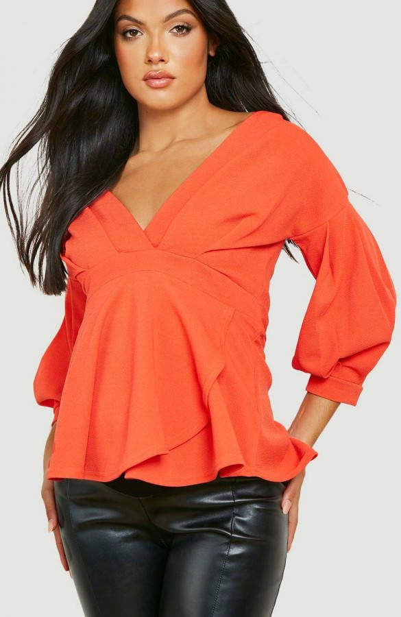 boohoo Zwangerschap Wikkeltop Met Open Schouders, Orange