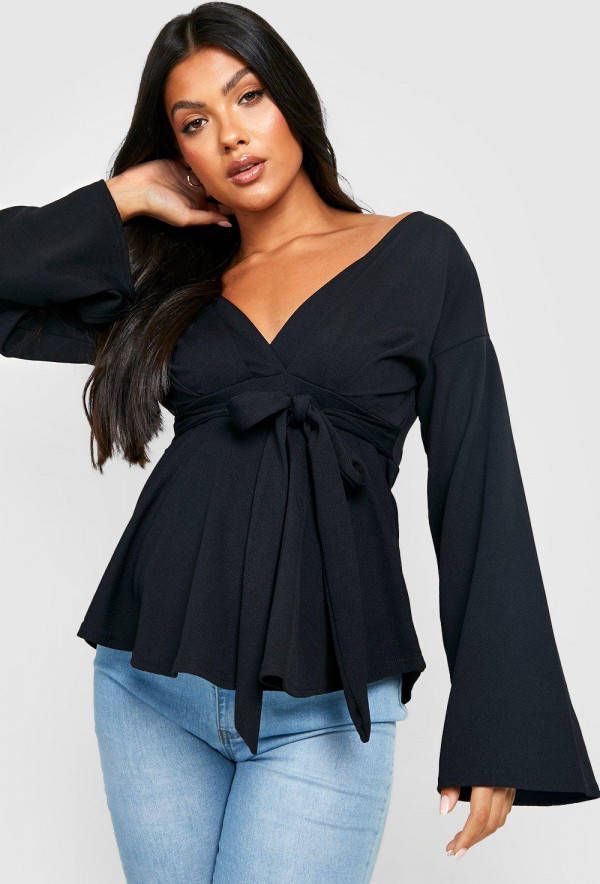 boohoo Zwangerschap Wikkeltop Met Wijde Mouwen, Black