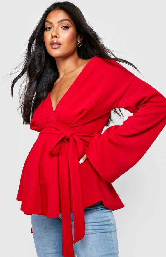 boohoo Zwangerschap Wikkeltop Met Wijde Mouwen, Red