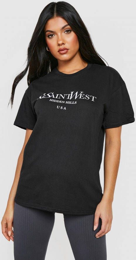 boohoo Zwangerschap Ye Saint West T Shirt Met Print, Black