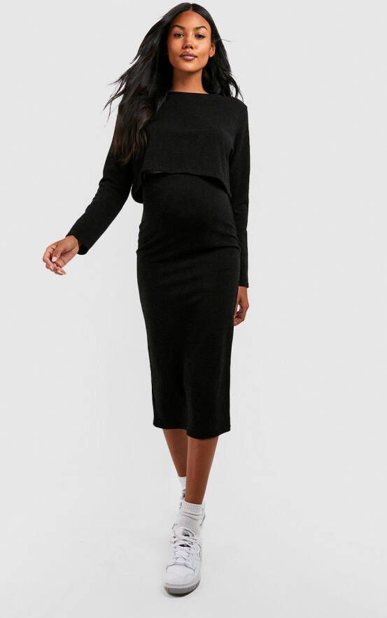boohoo Zwangerschap Zachte Gebreide Set Met Midaxi Rok, Black