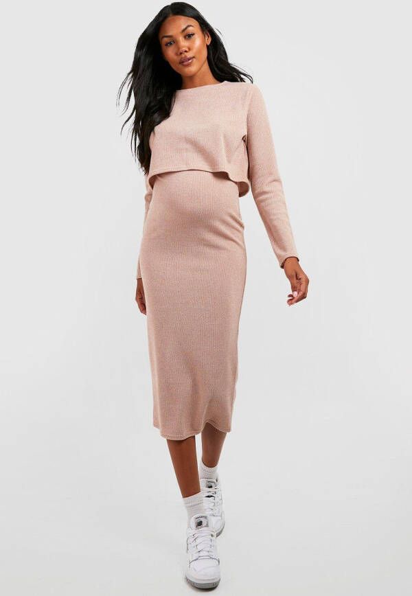 boohoo Zwangerschap Zachte Gebreide Set Met Midaxi Rok, Camel