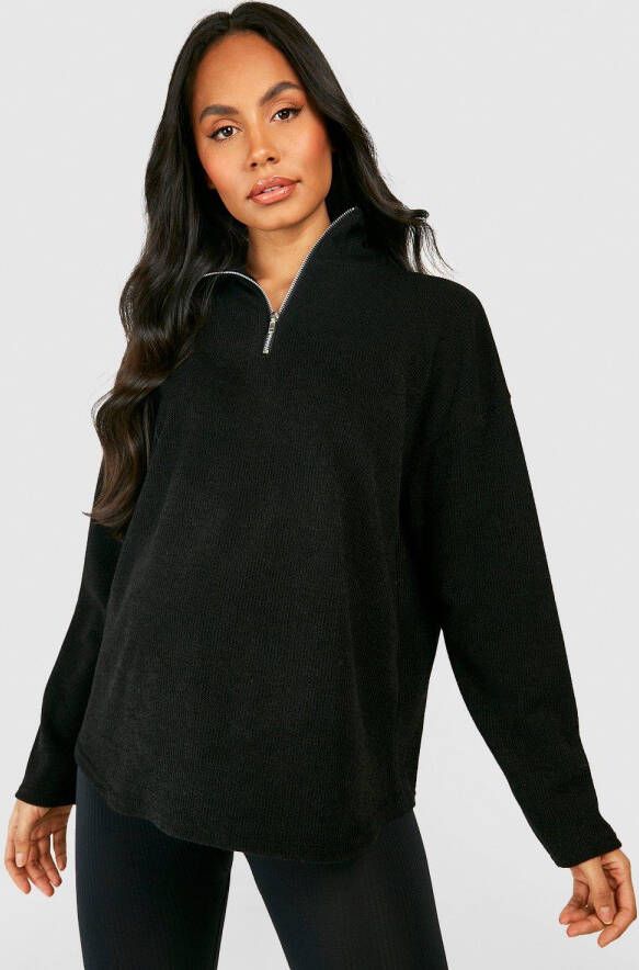 boohoo Zwangerschap Zachte Gebreide Trui Met Korte Rits, Black