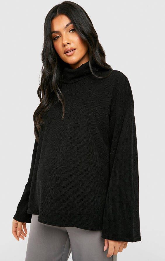 boohoo Zwangerschap Zachte Gebreide Trui Met Waterval Hals, Black