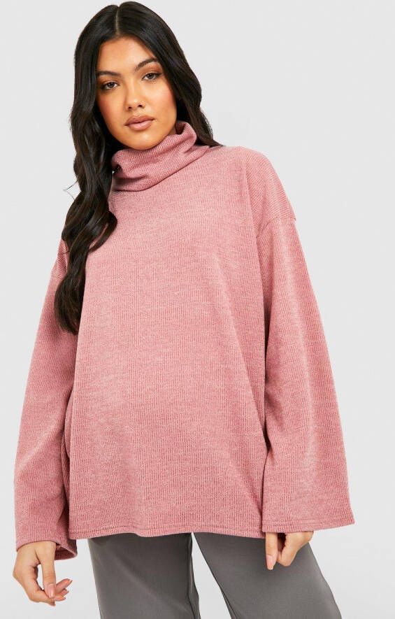 boohoo Zwangerschap Zachte Gebreide Trui Met Waterval Hals, Rose