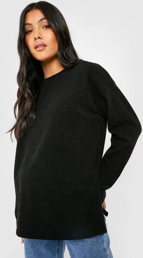 boohoo Zwangerschap Zachte Gebreide Trui Met Zijsplit, Black