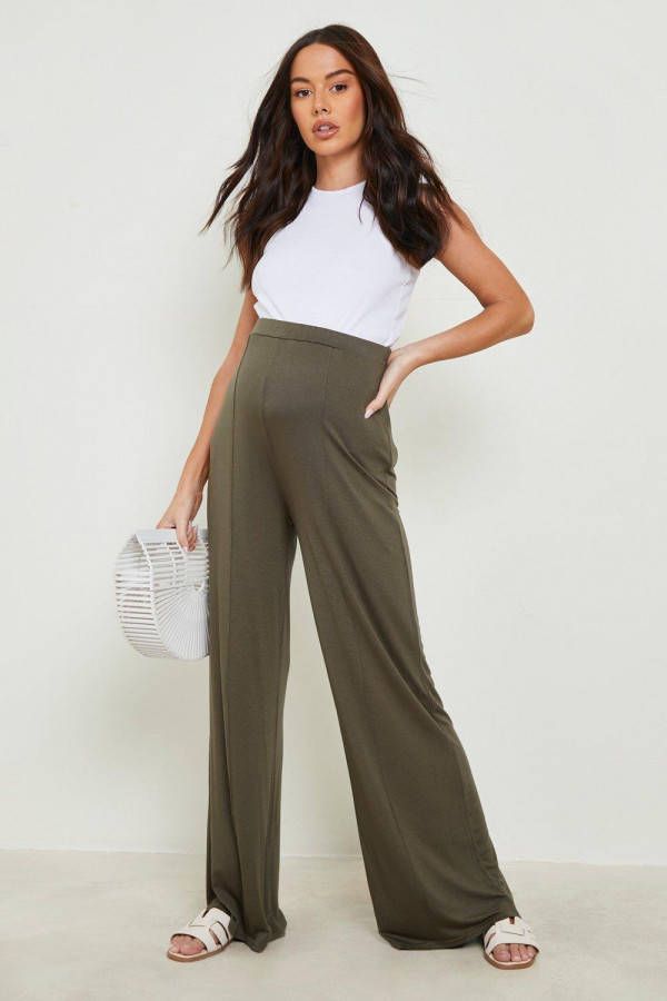 boohoo Zwangerschap Zachte Wide Leg Broek, Khaki