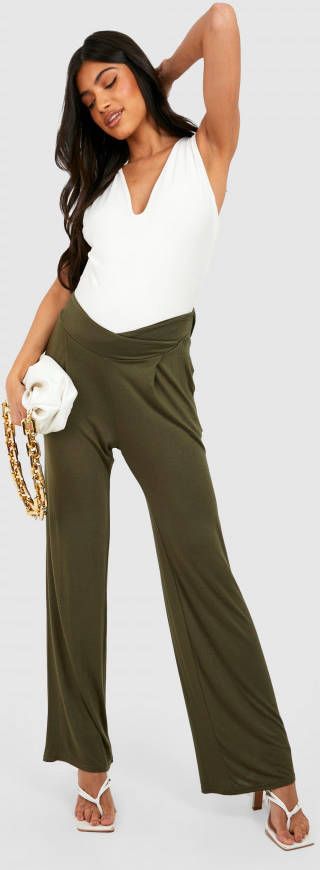 boohoo Zwangerschap Zachte Wide Leg Under The Bump Broek, Khaki