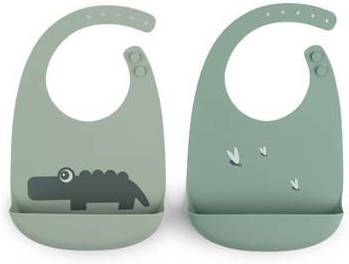 Done by Deer Siliconen slabbetje set van twee croco green