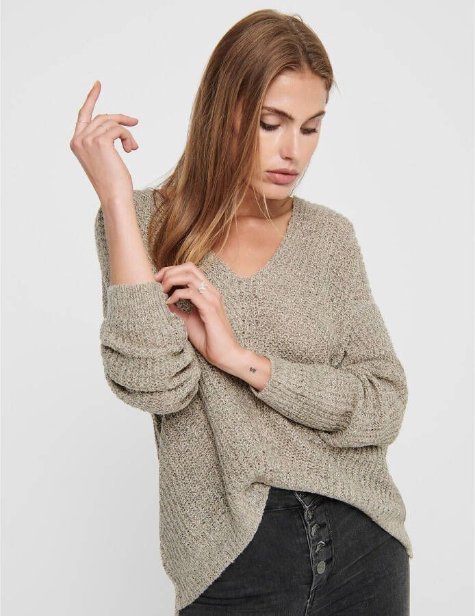 Jacqueline de Yong V hals gebreide kleding , Beige, Dames