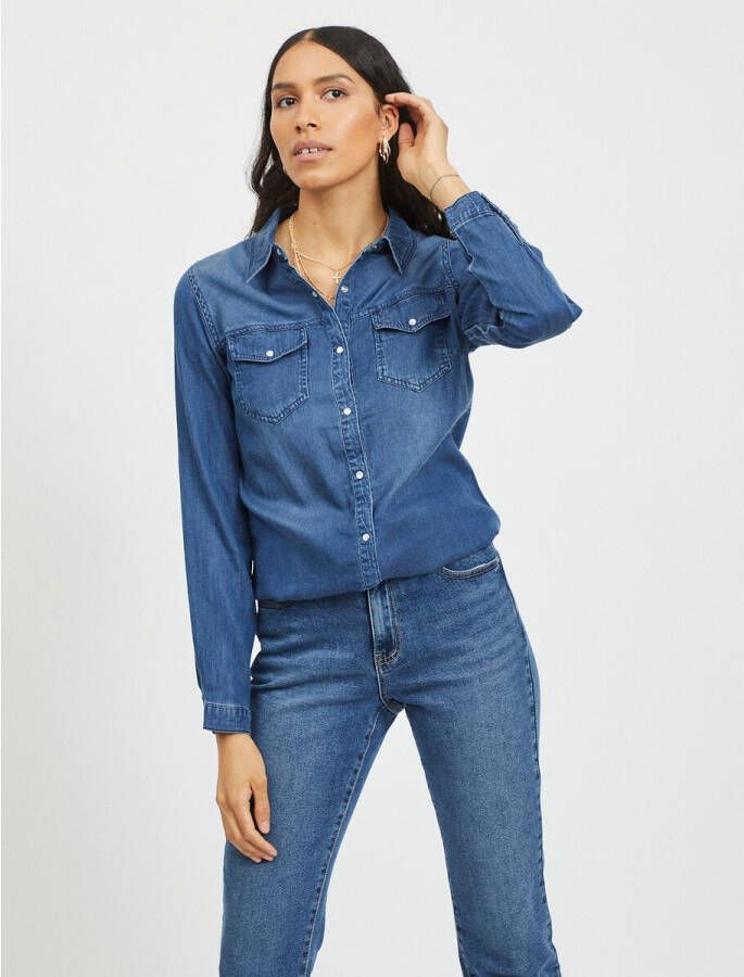 Vila Jeansblouse VIBISTA in lichte used wassing