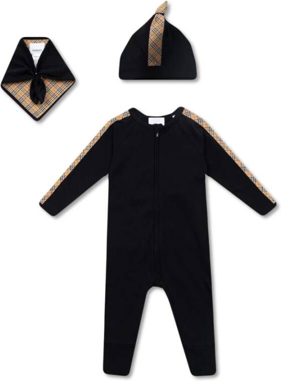 Burberry Controleer driedelige babycadeau set , Zwart, Unisex