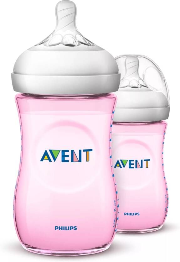 Philips Avent Natural Babyfles Langzame Toevoer 1+ Maanden 2 Stuks Roze Scf034/27