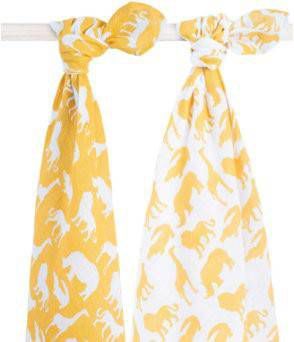 Jollein Safari Hydrofiel Katoen Multidoek 115 x 115 cm Set van 2 Oker