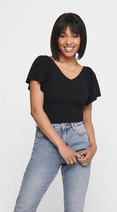 Only Onlleelo S/s terug pullover knt Noos 15203888 , Zwart, Dames