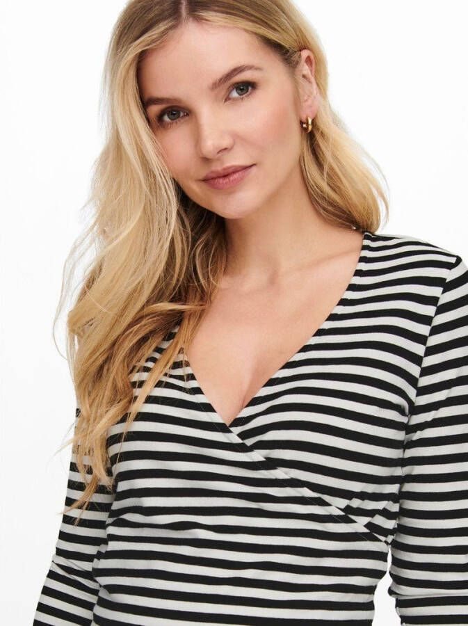 ONLY MATERNITY gestreepte overslag zwangerschaps en voedingstop OLMJOY zwart/wit