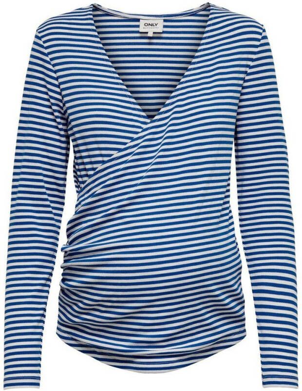 ONLY MATERNITY gestreepte overslag zwangerschaps en voedingstop OLMCINDY blauw/wit